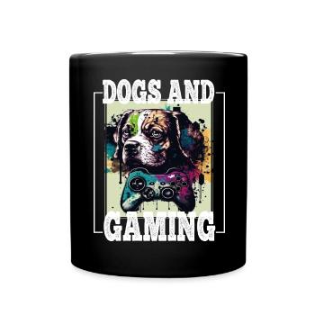 Dogs and Gaming Hunde Gamer Controller Zocken - Tasse einfarbig - Schwarz - Vorne