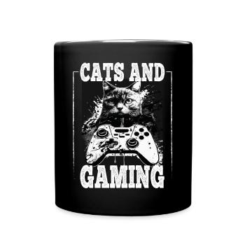 Cats and Gaming Cat Kitten Controller Gaming - Full Colour Mug - black - Front