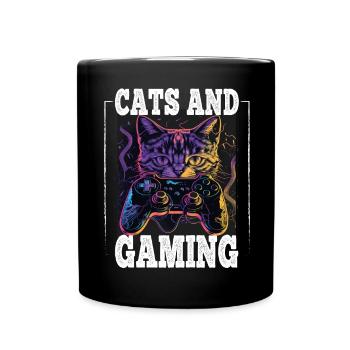 Cats and Gaming Cat Kitten Controller Gaming - Full Colour Mug - black - Front