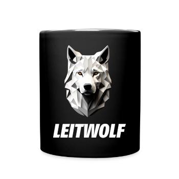 weißer Wolfskopf Leitwolf - Tasse einfarbig - Schwarz - Vorne