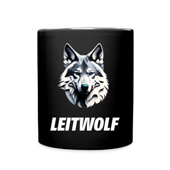 Leitwolf mit blauen Augen und Schriftzug - Tasse einfarbig - Schwarz - Vorne