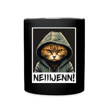Nein! Katze Büro Morgenmuffel Sarkasmus Kollege - Tasse einfarbig - Schwarz - Vorne