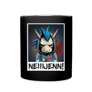 Nein! Einhorn Morgenmuffel Sarkasmus Kollege - Tasse einfarbig - Schwarz - Vorne