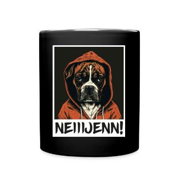 Nein! Hund Bulldogge Morgenmuffel Büro Kollege - Tasse einfarbig - Schwarz - Vorne