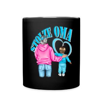 stolze Oma Enkel Herz blonde Haare - Tasse einfarbig - Schwarz - Vorne
