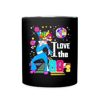 80er, Jahre Disco Humor Einhorn Vintage - Tasse einfarbig - Schwarz - Vorne