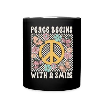 Peace Zeichen Frieden Vintage Retro 70s Statement - Tasse einfarbig - Schwarz - Vorne