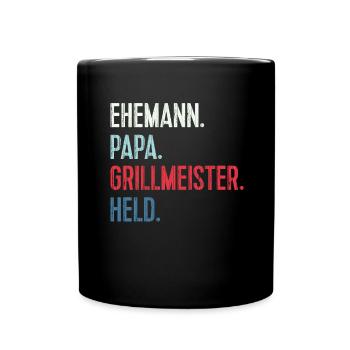 Bester Ehemann Papa Grillmeister Held - Tasse einfarbig - Schwarz - Vorne