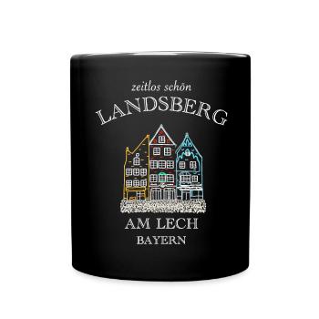Landsberg am Lech, bunte Häuserzeile, Bayern - Tasse einfarbig - Schwarz - Vorne