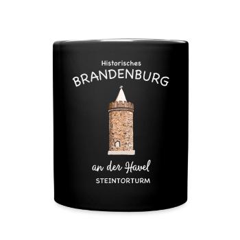 Brandenburg an der Havel, Wahrzeichen Steintorturm - Tasse einfarbig - Schwarz - Vorne