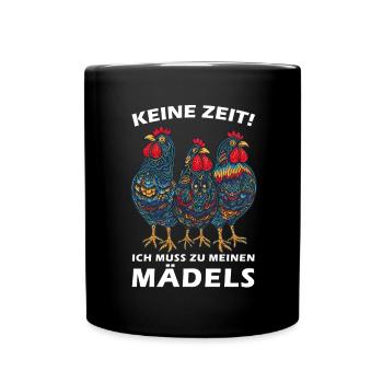 Witziger Spruch Landwirt Bauer Hühner Henne - Tasse einfarbig - Schwarz - Vorne