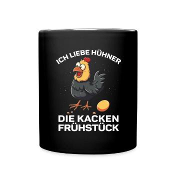 Witziger Spruch Landwirt Bauer Hühner Henne - Tasse einfarbig - Schwarz - Vorne