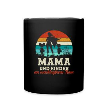 Team Super Mama und Kinder Muttertag - Tasse einfarbig - Schwarz - Vorne