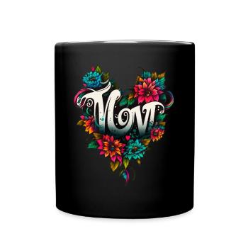 J’aime maman tatouage coeur fleur graphique - Mug uni - noir - Devant