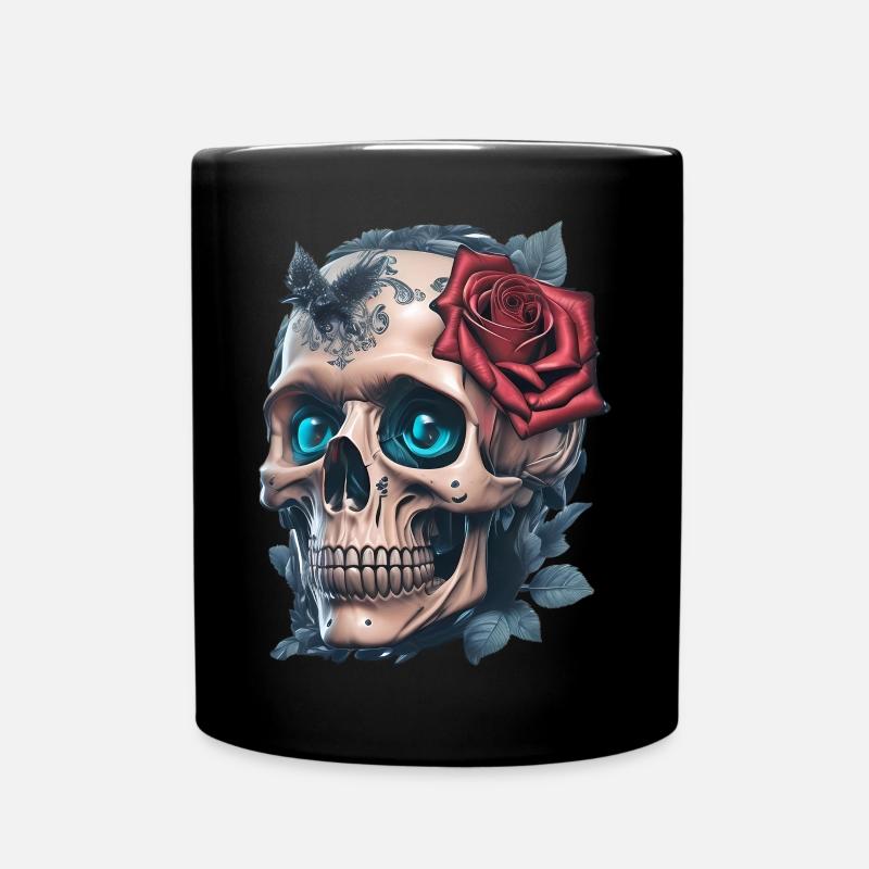 Totenkopf mit Rosen - Tasse einfarbig - Schwarz