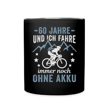 Radfahrer 60. Geburtstag Fahrrad ohne Akku - Tasse einfarbig - Schwarz - Vorne
