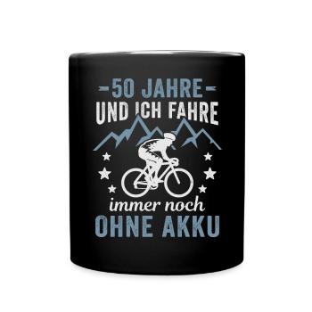 Radfahrer 50. Geburtstag Fahrrad ohne Akku - Tasse einfarbig - Schwarz - Vorne