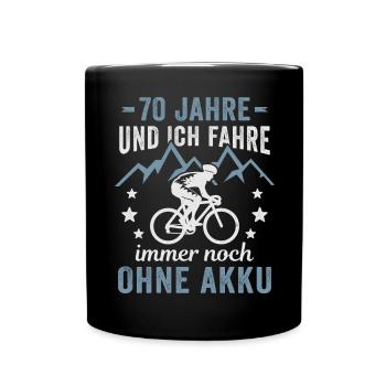 Radfahrer 70. Geburtstag Fahrrad ohne Akku - Tasse einfarbig - Schwarz - Vorne