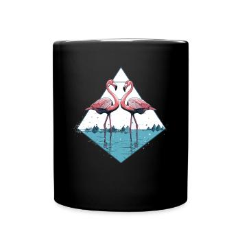 Flamingos stehen im Wasser - Tasse einfarbig - Schwarz - Vorne
