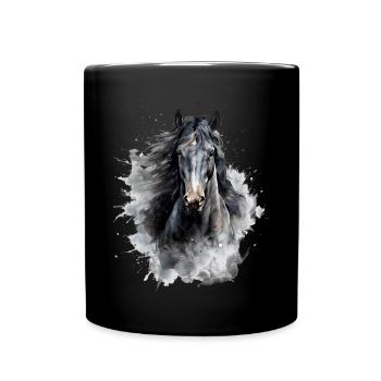 Schwarzes Pferd - Tasse einfarbig - Schwarz - Vorne