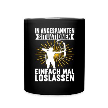 Bogenschießen Bogenschütze - Tasse einfarbig - Schwarz - Vorne