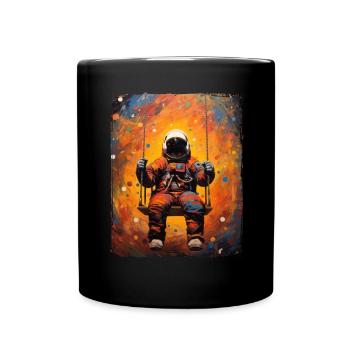 Astronaut Auf Schaukel Weltraum Galaxie Planeten - Tasse einfarbig - Schwarz - Vorne