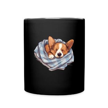 Sleeping Corgi Dog Dog Friend - Full Colour Mug - black - Front