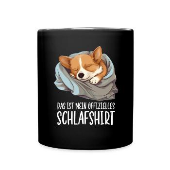 Offizielles Schlafshirt Corgi Pyjama Oberteil - Tasse einfarbig - Schwarz - Vorne