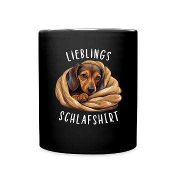 Lieblings Schlafshirt Dachshund Pyjama Oberteil - Tasse einfarbig - Schwarz - Vorne