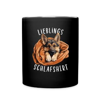 Lieblings Schlafshirt Schäferhund Pyjama Oberteil - Tasse einfarbig - Schwarz - Vorne