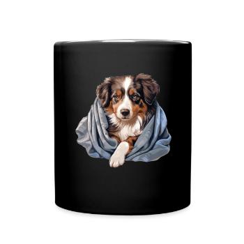Süßer Hund Welpe Australian Shepherd - Tasse einfarbig - Schwarz - Vorne