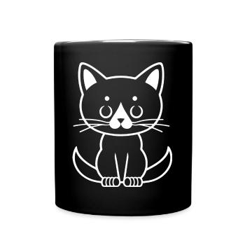 Lustige Katzensilhouette Freche Spaßkatzen - Tasse einfarbig - Schwarz - Vorne