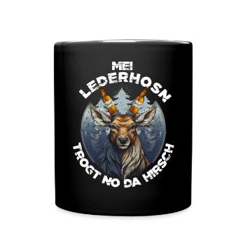 Lederhosen Hirsch Bierkrone Volksfest - Tasse einfarbig - Schwarz - Vorne