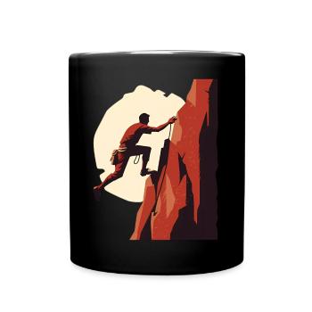 Adventurer on rock face with rope - Full Colour Mug - black - Front