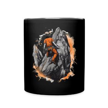 Kletternder Bergsteiger mit orangefarbenem Outfit - Tasse einfarbig - Schwarz - Vorne