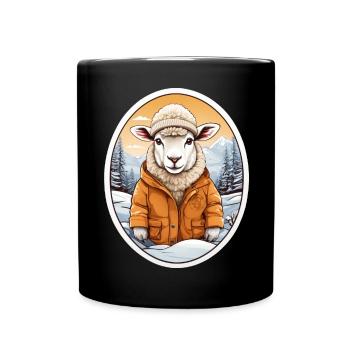 Süßes kuscheliges Schaf - Tasse einfarbig - Schwarz - Vorne