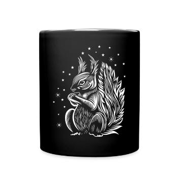Eichhörnchen mit Sternen - Tasse einfarbig - Schwarz - Vorne