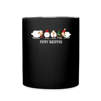 Lustiges Frohe Weihnachten Schaf Familie Kinder - Tasse einfarbig - Schwarz - Vorne