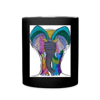 Buntes Elefantenporträt mit Mandala-Muster - Tasse einfarbig - Schwarz - Vorne