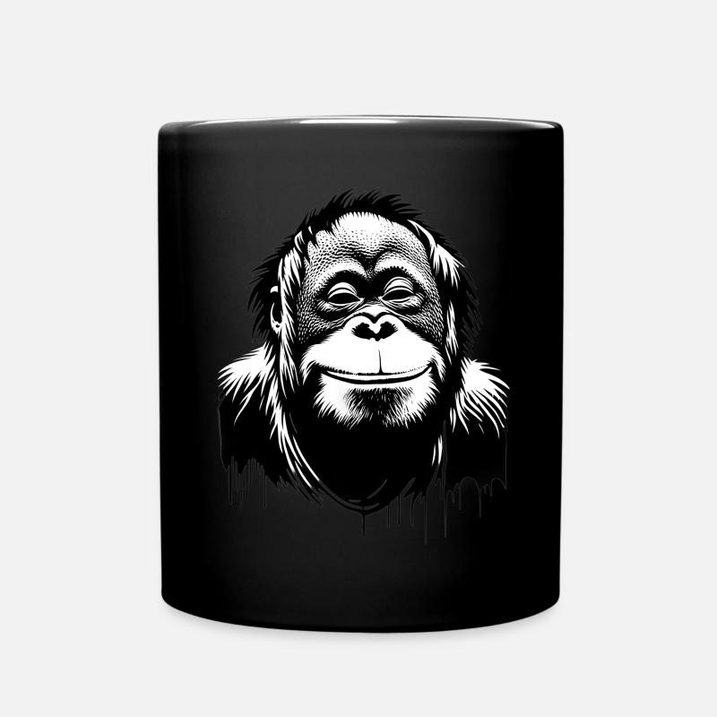 Grinsendes Orang Utan Gesicht | Affe lächelt - Tasse einfarbig - Schwarz