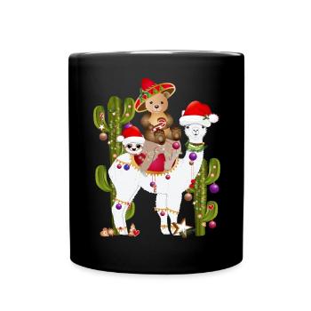 Christmas in Mexico Alpaca, Sloth and Bear - Full Colour Mug - black - Front