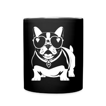Drôle de bouledogue français avec des lunettes de soleil French Bulld - Mug uni - noir - Devant