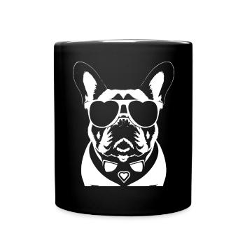 Drôle de bouledogue français avec des lunettes de soleil French Bulld - Mug uni - noir - Devant