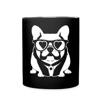 Drôle de bouledogue français avec des lunettes de soleil French Bulld - Mug uni - noir - Devant