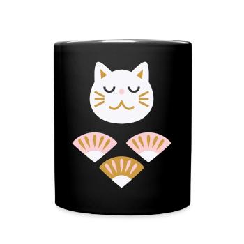Chat japonais avec éventails L blanc - Mug uni - noir - Devant