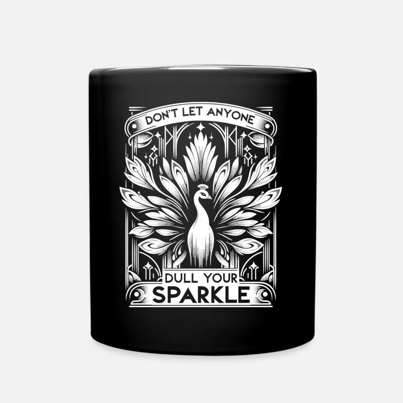 Weißer Art-Déco Pfau: Stilvolle Eleganz - Tasse einfarbig - Schwarz