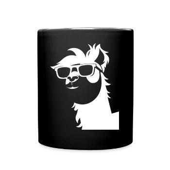 Lustiges Alpaka mit Sonnenbrille Coole Alpakas - Tasse einfarbig - Schwarz - Vorne