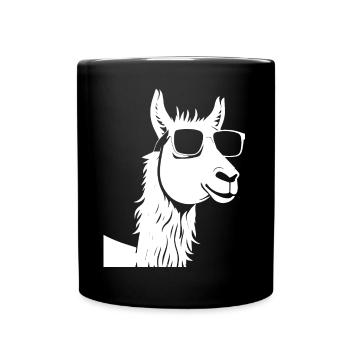 Lustiges Lama mit Sonnenbrille Coole Lamas - Tasse einfarbig - Schwarz - Vorne