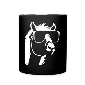 Lustiges Lama mit Sonnenbrille Coole Lamas - Tasse einfarbig - Schwarz - Vorne