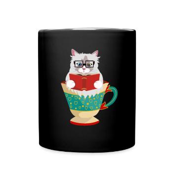 Chat Ragdoll mignon lisant un livre dans une tasse à café - Mug uni - noir - Devant